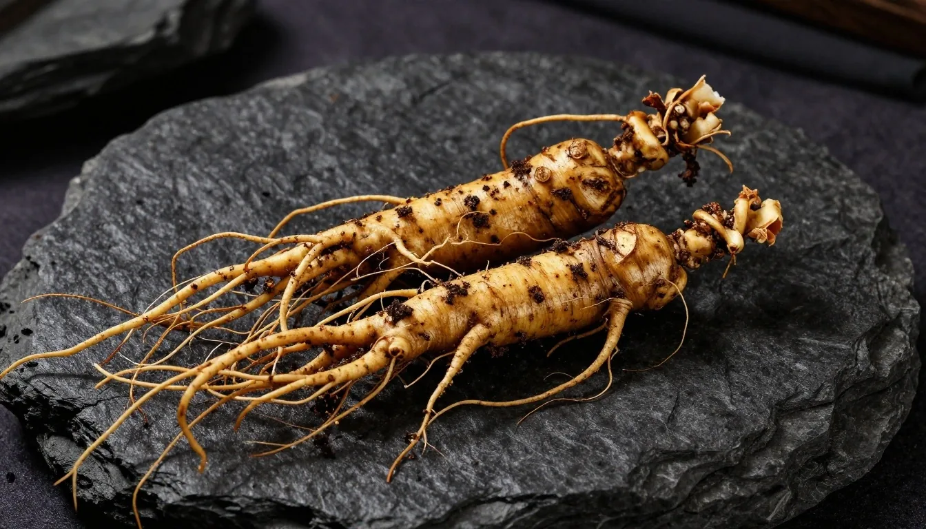 Raw botanical roots in raking light
