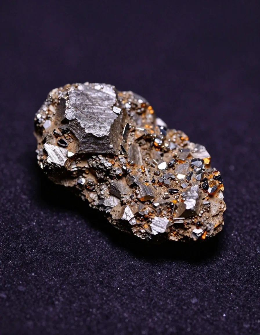 Raw zinc mineral ore nuggets on a dark stone surface under warm light
